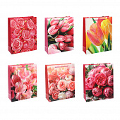 Пакет подарочный бумажный тм LADECOR, L 26x32x10 см, "Цветы" арт 1, 6 дизайнов 