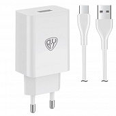 Сетевое зарядное устройство с кабелем BY Simple 18Вт,USB-A QC,каб Type-С,3А,100см,110-240В,белый 