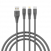 Кабель для зарядки 3в1 USB(A)-Type-C/microUSB/iP BY Base, 18W, 1,2 м, 3A, PVC, чёрный 