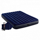 INTEX Матрас надувной Classic downy (Fiber tech) Квин, руч.насос, 2 подушки, 152x203x25см, 64765 